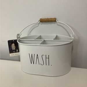 Rae Dunn White Bath Organizer with Bamboo Handle